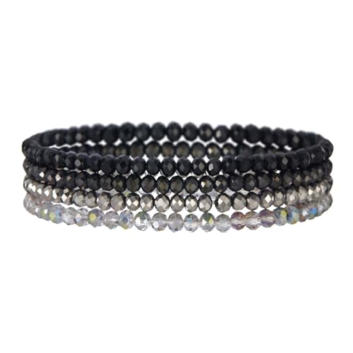 LOCCY Damen Kristall Perlen Armband Mehrschichtiges Steine Armband Boho Modeschmuck Armbands Damen Schwarz (schwarz) von LOCCY