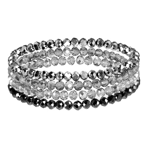 LOCCY Damen Kristall Perlen Armband Mehrschichtiges Steine Armband Boho Modeschmuck Armband Damen Schwarz (silber2) von LOCCY