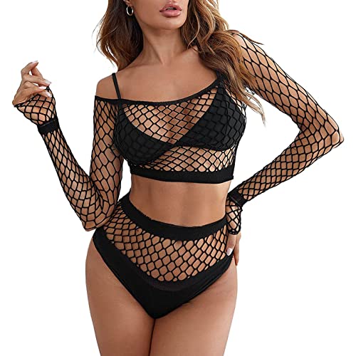 LOCCY Damen Sexy Set Fischnetz Dessous Sets Mesh Bodysuit Sexy Bodys Nachtwäsche Unterwäsche von LOCCY