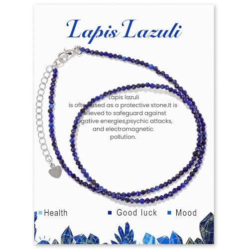 LOCCY Echte Naturstein Halskette für Damen, 2mm Perlenkette Boho Kristall Halskette mit Verschluss für Fraun Mädchen für Muttertag Geburtstag Weihnachten Geschenke, 41+5cm Länge (Lapis Lazuli) von LOCCY