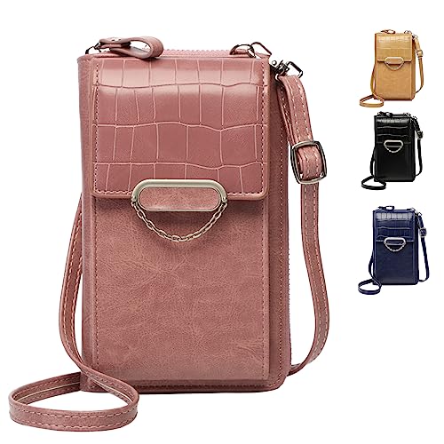 LOCCY Handytasche zum Umhängen, PU Leder Damen Handy Umhängetasche mit Geldbörse Kartenfächer Klein Crossbody Handytasche mit Verstellbarer Gurt für Handy unter 6,5 Zoll (Rosa) von LOCCY