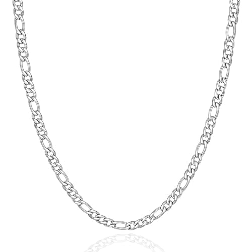 LOCCY Herren Damen Figaro Kette, 3/4/5/6/7/8mm breit Figarokette Halskette Edelstahl Silberkette Figaro Chain Halskette für Mann Fraun in 46/51/56/61/66cm Länge (Silber - 4mm Breit, 46) von LOCCY