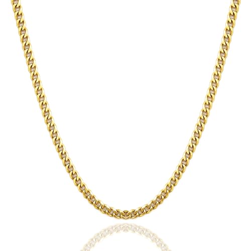 LOCCY Herren Damen Panzerkette Halskette, 3,5/5/6/7/8mm breit Edelstahl Vergoldet/Silber Kubanische Kette Goldkette Silberkette Hip-Hop Kette Halskette Länge 46-66cm (Vergoldet-5MM Breit, 46.00) von LOCCY