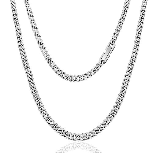 LOCCY Herren Damen Panzerkette, 5/6mm Edelstahl Silber Kette Kubanische Silberkette Halskette Cuban Link Chains Hip-Hop Kette für Männer Fraun Länge 46/51/56cm (6mm Breite, 46) von LOCCY