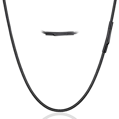 LOCCY Herren Damen Schlangenkette, 2/3/4mm Edelstahl Round Schlangen Kette Silber Schwarz Schlangenkette für Männer Jungen für Geburtstag Valentinstag Weihnachten, Länge 46-71cm (Schwarz-4mm, 66) von LOCCY
