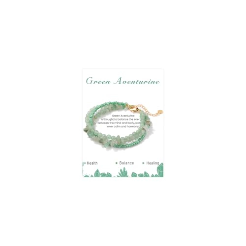 LOCCY Naturstein Armband für Damen, 4mm Kristall Kugelarmband Boho Edelstein Perlen Armband Layered Stapelbare Perlenarmband für Frauen Mädchen Muttertag Geburtstag Weihnachten (Grüner Aventurin) von LOCCY