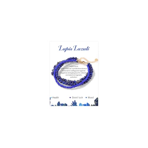 LOCCY Naturstein Armband für Damen, 4mm Kristall Kugelarmband Boho Edelstein Perlen Armband Layered Stapelbare Perlenarmband für Frauen Mädchen Muttertag Geburtstag Weihnachten (Lapislazuli) von LOCCY
