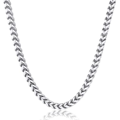 LOCCY Silber Herren Panzerkette Halskette, 3/4/5mm breit Edelstahl Franco Kette Gliederkette Silberkette Hip-Hop Kette Halskette, Länge 46/51/56cm (Silber-3mm, 46) von LOCCY