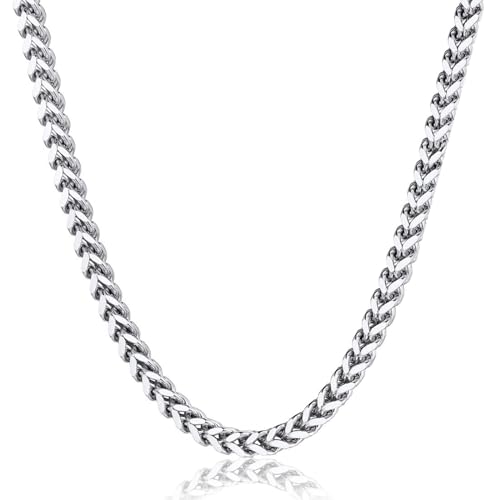 LOCCY Silber Herren Panzerkette Halskette, 3/4/5mm breit Edelstahl Franco Kette Gliederkette Silberkette Hip-Hop Kette Halskette, Länge 46/51/56cm (Silber-4mm, 51) von LOCCY