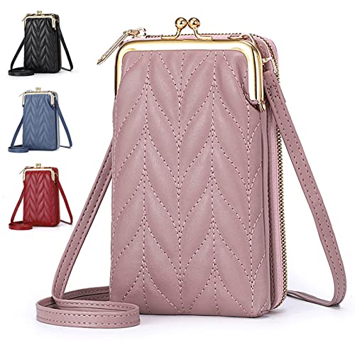 LOCCY klein Damen Handy Umhängetasche, PU Leder Handytasche zum Umhängen Crossbody Schultertasche Geldbörse mit Verstellbarer Gurt und Kartenfächer für Handy unter 6,5 Zoll (Hellviolett) von LOCCY