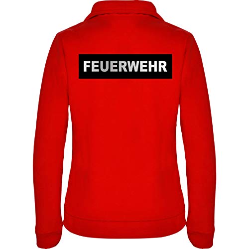 Feuerwehr Damen Fleecejacke mit Reißverschluss – reflektierender Aufdruck beidseitig – warme Arbeitsjacke Pullover – L48W – Rot S von LOCO