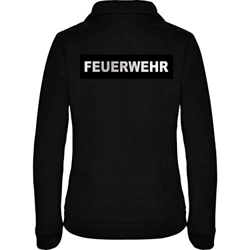 Feuerwehr Damen Fleece Jacke Jacket Pullover Full Zip mit Silber reflektierend-beidseitiger Folie Schriftzug L48W (Schwarz, XXL) von LOCO
