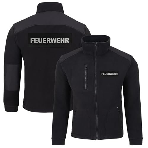 LOCO Feuerwehr Fleecejacke Herren – warme Einsatzjacke mit Reißverschluss, Verstärkungen, reflektierendem Druck vorne und hinten, Sweatjacke bedruckt mit Reflexsilber von LOCO