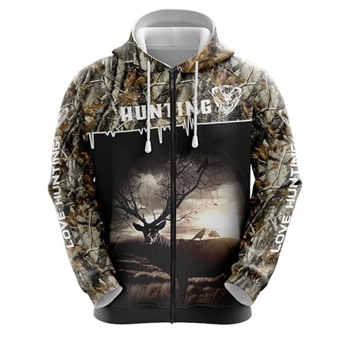 LOCZEK Herren Hoodie Jacke T-Shirt Shorts Jogginghose Deer-Hunter 3D Full Print Cardigan Reißverschluss Herren Casual Pullover Klassischer Pullover Gon/A/XL von LOCZEK