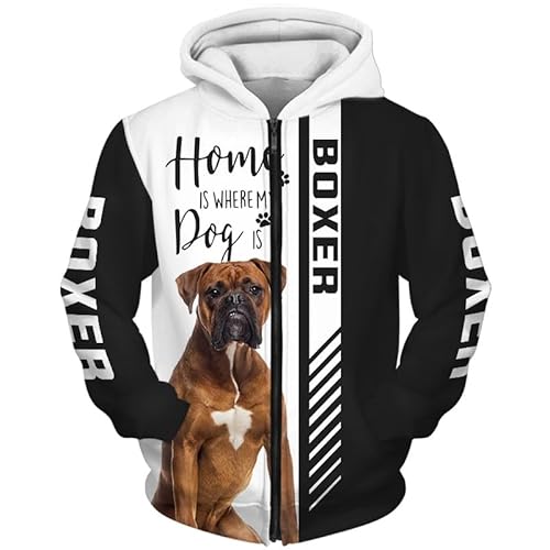 LOCZEK Hoodies Jacken Dünne 3D Boxer Dog Volldruck Pullover Männer & Frauen Casual Polyester Sweatshirt kinder/A2/XXL von LOCZEK