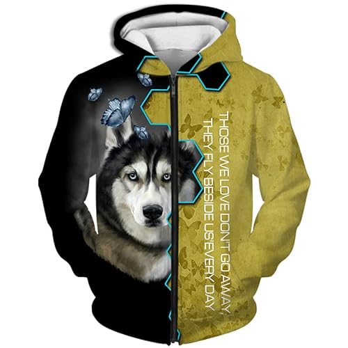 LOCZEK Hoodies Jacken T-Shirt Hosen Shorts Strickjacke Thin 3D Siberian Husky Dog Printing Pullover Herren & Damen Casual Polyester Sweatshirt Hohe Qualität/A1/XL von LOCZEK