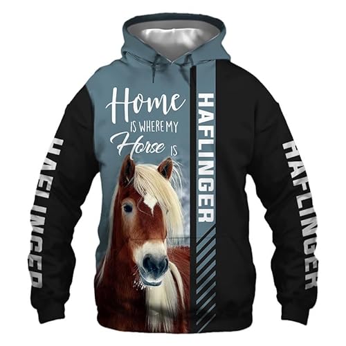 LOCZEK Hoodies Jacken T-Shirt Strickjacke Thin 3D Haflinger Druck Pullover Männer & Frauen Casual Polyester Sweatshirt Sanft Material/A2/XXL von LOCZEK