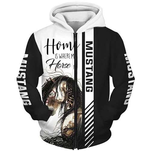 LOCZEK Hoodies Jacken T-Shirt Strickjacke Thin 3D Mustang Druck Pullover Männer & Frauen Casual Polyester Sweatshirt Sanft Material/A1﻿/XXL von LOCZEK