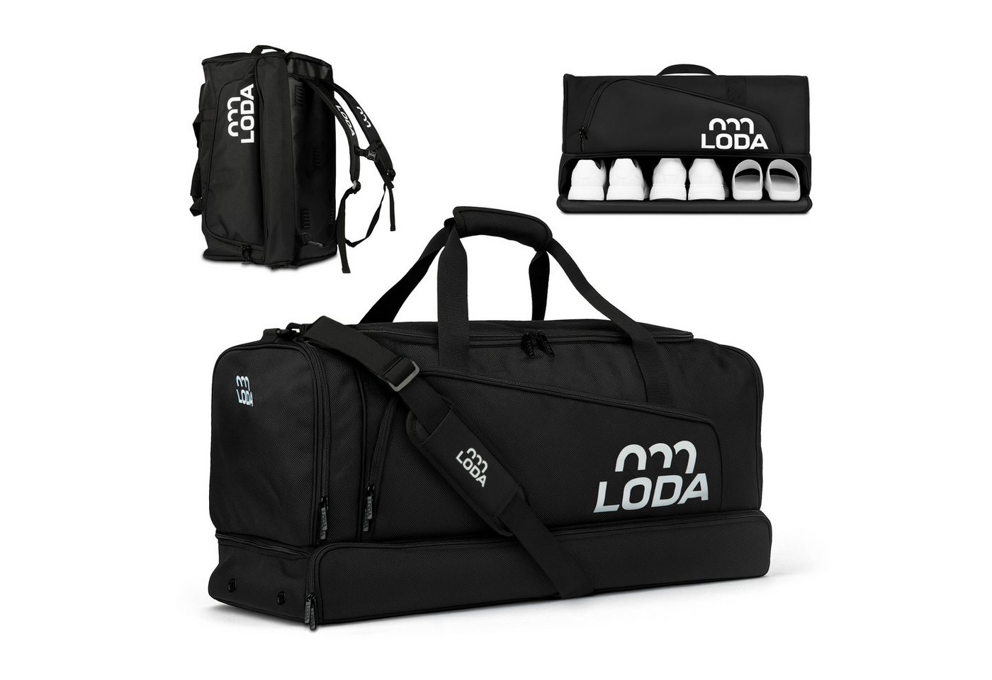LODA sports Sporttasche - Rucksackfunktion, Schuh-, Wertsachen-, Dusch- & Nassfach, Tasche LODA team, 68 Liter Volumen von LODA sports