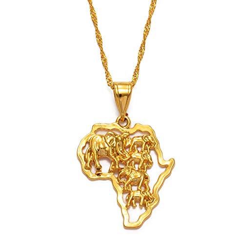 Karte Von Afrika Halskette Gold Farbe Elefant Afrikanische Karte Anhänger Kette Frauen/Männer Äthiopischer Schmuck Nigeria Hip Hop Trendy Schmuck, Elefant/Horus Auge/Ethnisches Muster Afrikanische von LODMLOER