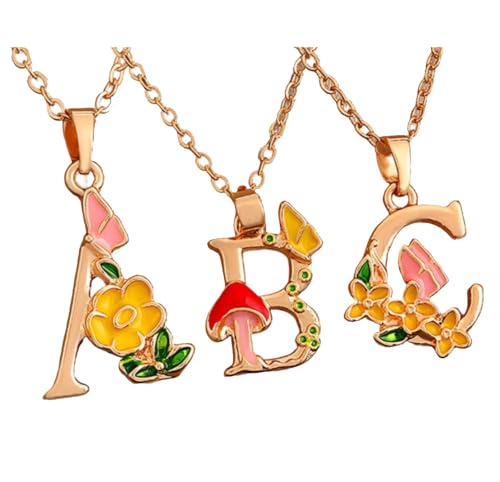 LODMLOER 26 Az Buchstabenkette Bunte Süße Pilz Tier Emaille Buchstabenkette Kreative Cartoon Initialenkette Geschenk Schmuck Für Frauen Mädchen Geburtstagsgeschenke,K von LODMLOER