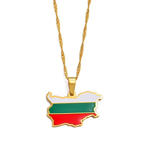 LODMLOER Die Volksrepublik Bulgarien Karte Flagge Anhänger Halsketten Bulgarische Halsketten Damen Herren Schmuck/Strukturierte 3D-Modekarte Mode-Halskettengeschenk, Goldfarbe, 45 Cm Oder 17,7 Zoll von LODMLOER