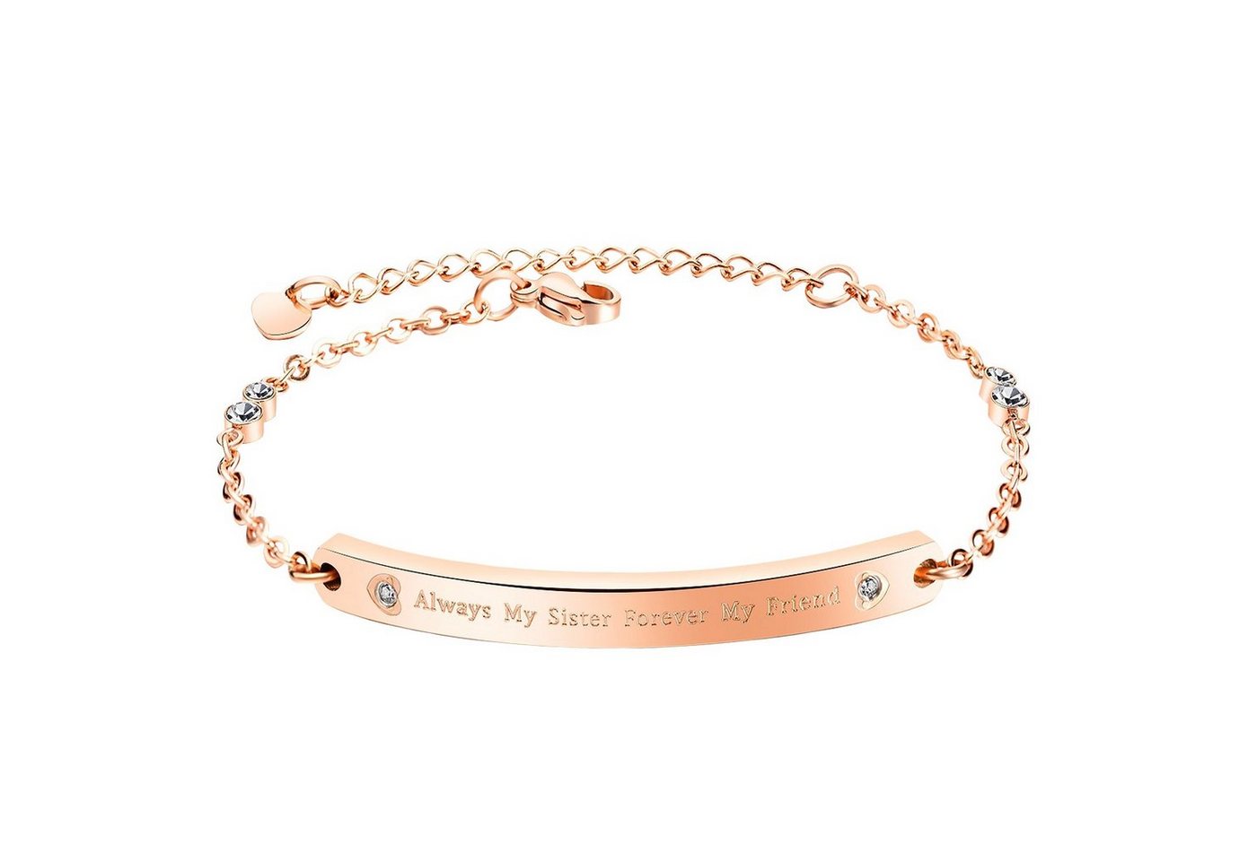 LÖB Armband Armband Titan Gravur Zirkonia Roségold vergoldet, Always my sister forever my friend Damen Armkette Armreif mit weißen Steinen Glitzer Herzen Freundschaftsarmbänder Verstellbar Plättchen Schrift Rose Gold Geschenke Für Frauen Freundin Mama zum Valentinstag Geburtstag von LÖB