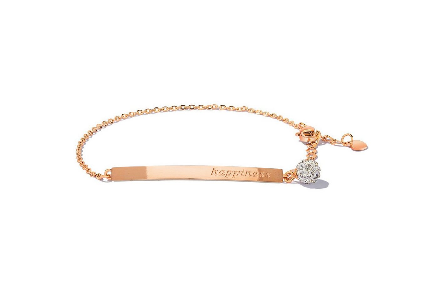 LÖB Armband Armband Titan Happiness Gravur Zirkonia Roségold, Dünne Damen Armkette Armreif mit weißen Steinen Glitzer Shamballa Kugel Freundschaft Verstellbar Plättchen Schrift Vergoldet Rose Gold Geschenke Für Frauen Freundin Mama zum Valentinstag Geburtstag von LÖB