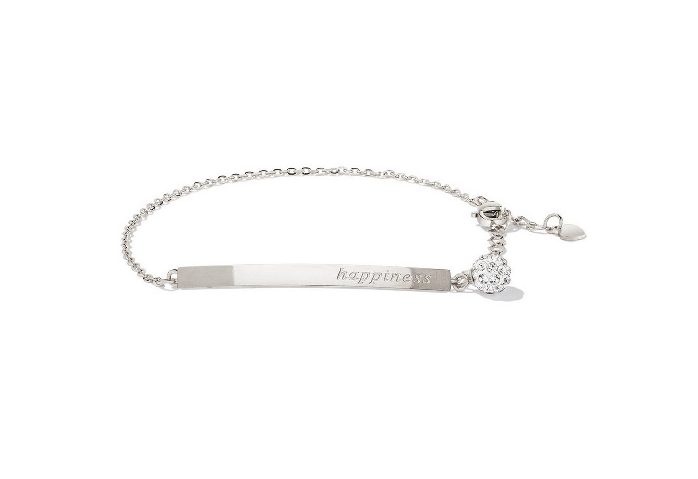 LÖB Armband Armband Titan mit Happiness Gravur Zirkonia Silber, Dünne Damen Armkette Armreif mit weißen Steinen Glitzer Shamballa Kugel Freundschaft Verstellbar Plättchen Schrift Geschenke Für Frauen Freundin Mama zum Valentinstag Geburtstag von LÖB