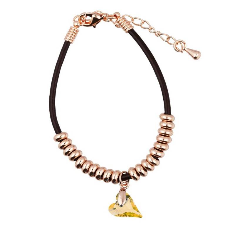 LÖB Armband 18K Roségold vergoldet Armband Herz Kristall Stein Anhänger Schwarz (Geschenke für Frauen Beste Freundin Mutter Mama Damen zum Geburtstag Weihnachten Weihnachtsgeschenke), Armreif Herzanhänger Herzkette Herzchen Herzform Rotgold Topas Gold von LÖB