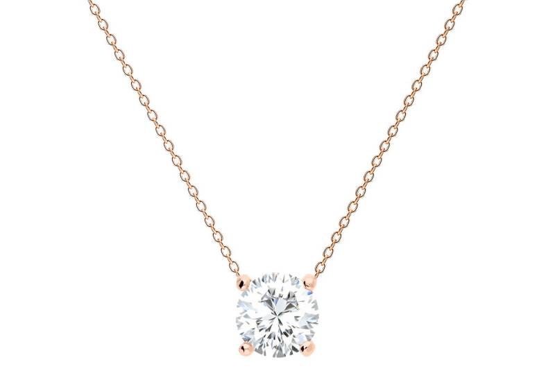 LÖB Kette mit Anhänger 750er Roségold Vergoldet Kette Zirkonia Stein Anhänger Rund Solitär (Geschenke für Frauen Beste Freundin Mutter Mama Damen zum Geburtstag Weihnachten Weihnachtsgeschenke, Inkl. Schmuckbox), Trachtenkette Trachtenschmuck Dirndl Schmuck Tropfen Tropfenanhänger von LÖB