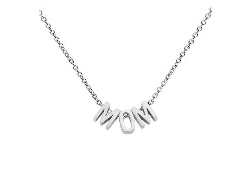 LÖB Kette mit Anhänger 18K Weißgold vergoldet Kette MOM Buchstaben Anhänger Edelstahl Silber (Geschenke für Frauen Beste Freundin Mutter Mama Damen zum Geburtstag Weihnachten Weihnachtsgeschenke, Inkl. Schmuckbox), Halskette Schriftzug Oma Mama Muttertag von LÖB