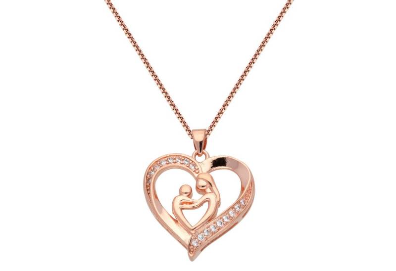 LÖB Kette mit Anhänger 750 Roségold vergoldet Kette Mutter Kind Herz Anhänger Zirkonia Silber (Geschenke für Frauen Beste Freundin Mutter Mama Damen zum Geburtstag Weihnachten Weihnachtsgeschenke), 18 Karat Halskette Herzanhänger Herzform Herzkette Mama Glitzer Stein von LÖB