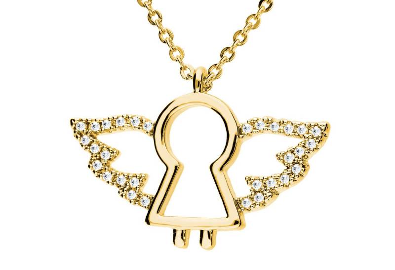 LÖB Kette mit Anhänger 750er Gold Vergoldet Halskette Engel Flügel Schutzengel Zirkonia Stein (Geschenke für Frauen Beste Freundin Mutter Mama Damen zum Geburtstag Weihnachten Weihnachtsgeschenke), 18 Karat Kette Engelsflügel Modern Minimalistisch Dezent Filigran Zart von LÖB