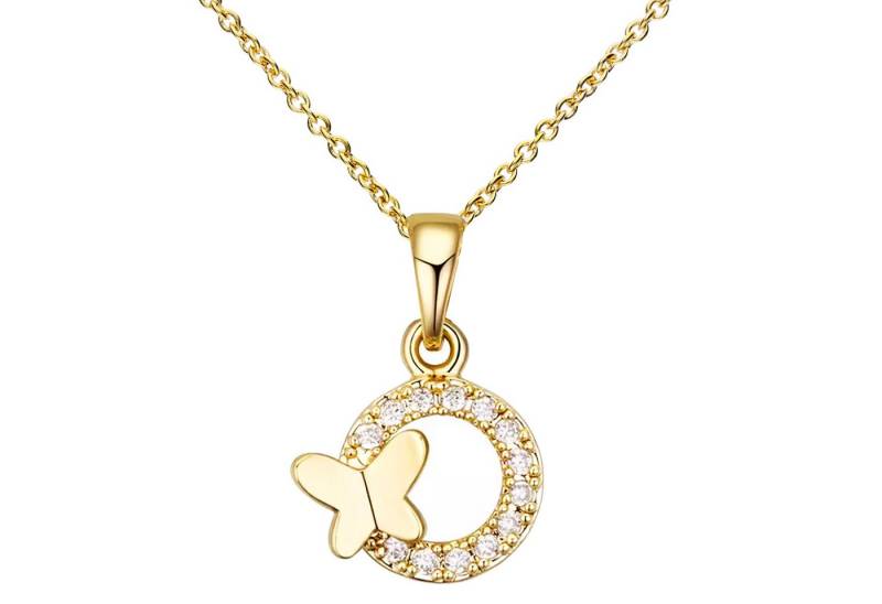 LÖB Kette mit Anhänger 750er Gold Vergoldet Halskette Schmetterling Ring Kreis Zirkonia Stein (Geschenke für Frauen Beste Freundin Mutter Mama Damen zum Geburtstag Weihnachten Weihnachtsgeschenke), 18 Karat Kette Ringanhänger Modern Minimalistisch Dezent Filigran Zart von LÖB