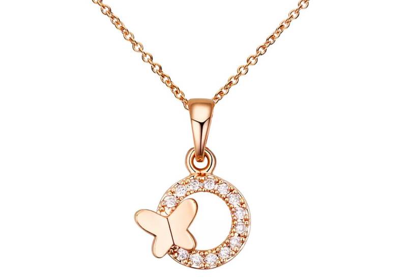 LÖB Kette mit Anhänger 750er Roségold Vergoldet Halskette Schmetterling Ring Kreis Zirkonia (Geschenke für Frauen Beste Freundin Mutter Mama Damen zum Geburtstag Weihnachten Weihnachtsgeschenke), 18 Karat Kette Ringanhänger Steine Modern Minimalistisch Dezent Zart von LÖB