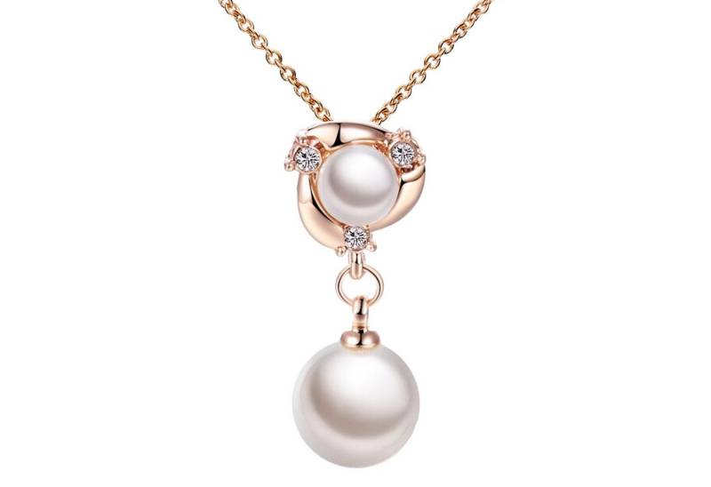 LÖB Kette mit Anhänger 750er Roségold Vergoldet Halskette Tropfen Perlen Zirkonia Anhänger (Geschenke für Frauen Beste Freundin Mutter Mama Damen zum Geburtstag Weihnachten Weihnachtsgeschenke), 18 Karat Kette Perlenanhänger Steine Perlenkette Dezent Filigran Zart von LÖB