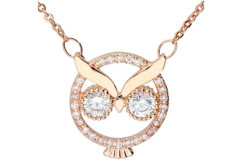 LÖB Kette mit Anhänger 750er Roségold vergoldet Halskette Zirkonia Stein Eule Ring Anhänger (Geschenke für Frauen Beste Freundin Mutter Mama Damen zum Geburtstag Weihnachten Weihnachtsgeschenke), Kette Strass Glitzer Steine 18 Karat Gold Minimalistisch Süß von LÖB