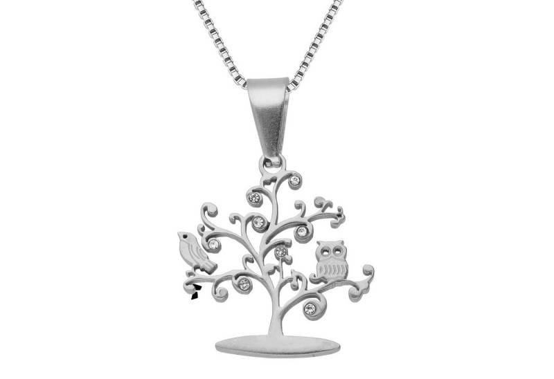 LÖB Kette mit Anhänger 750er Weißgold vergoldet Edelstahl Kette Eule Baum Zirkonia Anhänger (Geschenke für Frauen Beste Freundin Mutter Mama Damen zum Geburtstag Weihnachten Weihnachtsgeschenke), Halskette vergoldet Vogel Stein 18 Karat Silber Weiß Schmuck von LÖB