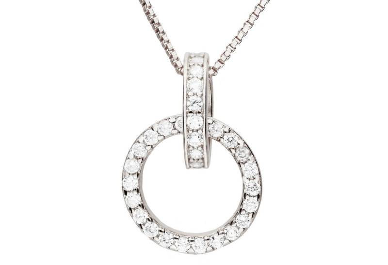 LÖB Kette mit Anhänger 750er Weißgold vergoldet Kette Zwei Ringe Ineinander Zirkonia Silber (Geschenke für Frauen Beste Freundin Mutter Mama Damen zum Geburtstag Weihnachten Weihnachtsgeschenke), Halskette Verschlungene Kreise Minimalistisch Modern Glitzer Strass von LÖB