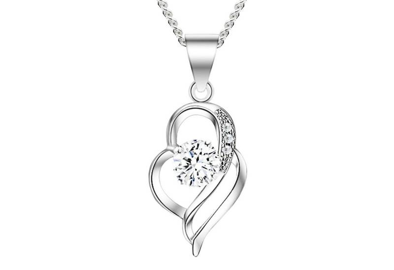 LÖB Kette mit Anhänger 925 Silber Halskette Tropfen Anhänger Oval Zirkonia Glitzer Stein weiß (Geschenke für Frauen Beste Freundin Mutter Mama Damen zum Geburtstag Weihnachten Weihnachtsgeschenke, Inkl. Schmuckbox), Kette Strass Brautschmuck Tropfenanhänger Tropfenform von LÖB