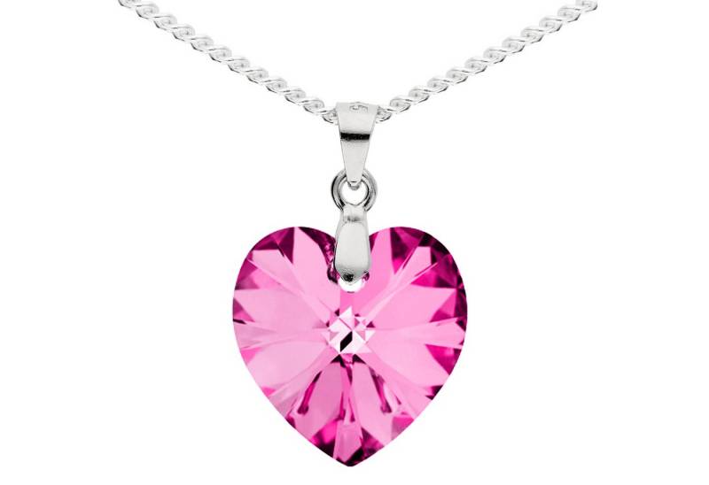 LÖB Kette mit Anhänger 925 Silber Halskette Herz Anhänger Kristall Rosa Kette Herzkette Stein (Geschenke für Frauen Beste Freundin Mutter Mama Damen zum Geburtstag Weihnachten Weihnachtsgeschenke), Herzanhänger Herzform Herzen Herzchen Glitzer Trachten Trachtenschmuck von LÖB