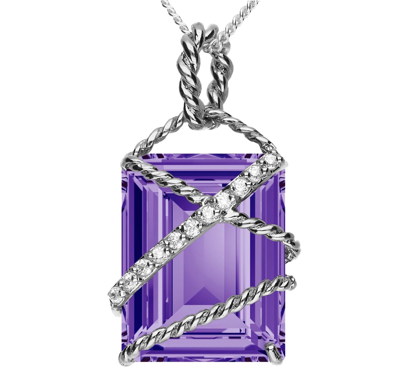 LÖB Kette mit Anhänger Damen 925 Silber Halskette Infinity Eckig Zirkonia Stein Anhänger Lila (Kette Rechteck Geometrisch Glitzer Strass), Geschenke für Frauen zum Geburtstag Weihnachten Weihnachtsgeschenke von LÖB