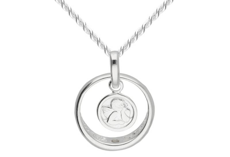LÖB Kette mit Anhänger 925 Silber Halskette Ring Engel Anhänger Zirkonia Taufkette Kette (Geschenke für Frauen Beste Freundin Mutter Mama Damen zum Geburtstag Weihnachten Weihnachtsgeschenke), Taufe Kommunion Firmung Konfirmation Schutzengel Engelsflügel Stein von LÖB