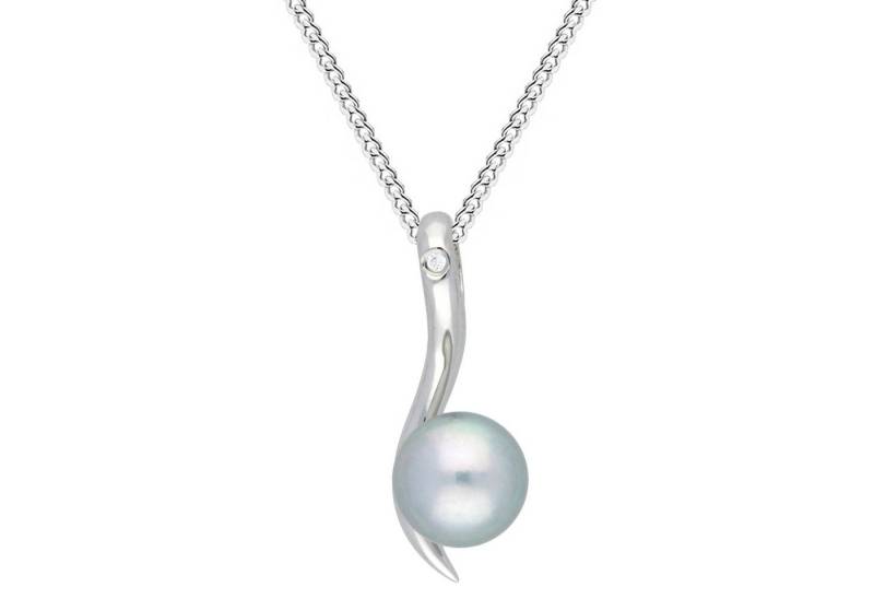 LÖB Kette mit Anhänger 925 Silber Halskette Tropfen Zuchtperle Echte Perlen Zirkonia Anhänger (Geschenke für Frauen Beste Freundin Mutter Mama Damen zum Geburtstag Weihnachten Weihnachtsgeschenke), Kette Süßwasserperlen Perlenanhänger Tropfenanhänger Rund Grau Stein von LÖB