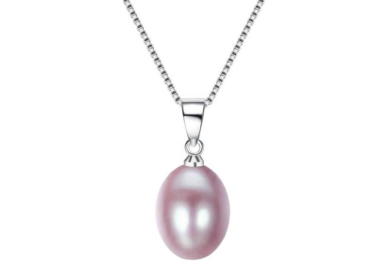 LÖB Kette mit Anhänger 925 Silber Halskette echte Tropfen Perle Anhänger Süßwasserperle lila (Geschenke für Frauen Beste Freundin Mutter Mama Damen zum Geburtstag Weihnachten Weihnachtsgeschenke), Perlenkette Perlenanhänger Tropfenanhänger Kette Zuchtperle Schmuck von LÖB