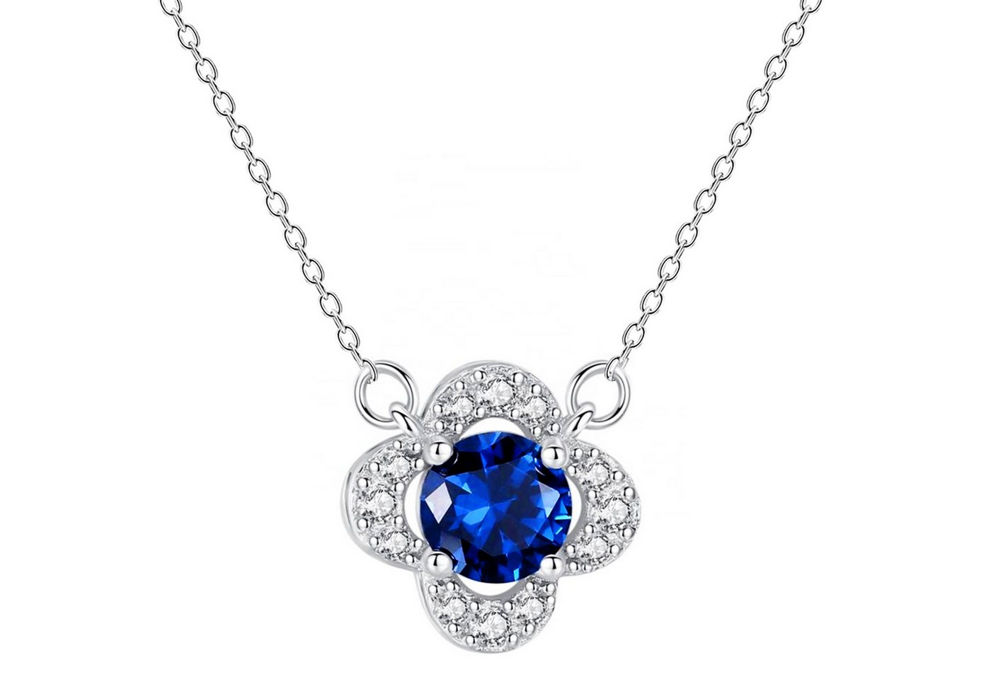 LÖB Kette mit Anhänger 925 Silber Kette Blume Kleeblatt Zirkonia Stein Saphir Blau Anhänger (Geschenke für Frauen Beste Freundin Mutter Mama Damen zum Geburtstag Weihnachten Weihnachtsgeschenke), Halskette Glitzer Steinanhänger Brautschmuck Saphirblau Dunkelblau von LÖB