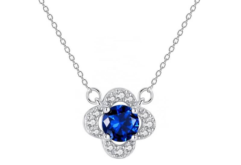 LÖB Kette mit Anhänger 925 Silber Kette Blume Kleeblatt Zirkonia Stein Saphir Blau Anhänger (Geschenke für Frauen Beste Freundin Mutter Mama Damen zum Geburtstag Weihnachten Weihnachtsgeschenke), Halskette Glitzer Steinanhänger Brautschmuck Saphirblau Dunkelblau von LÖB