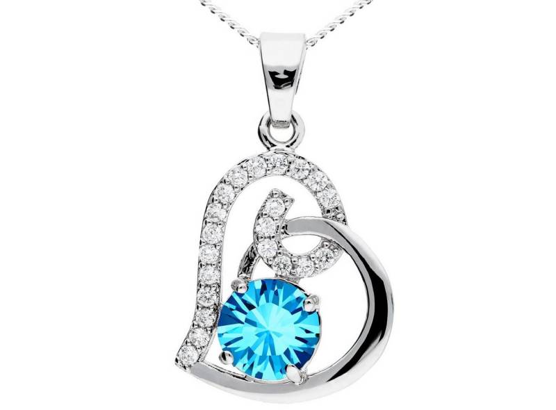 LÖB Kette mit Anhänger 925 Silber Kette Infinity Herz Anhänger Zirkonia Stein Herzkette Blau (Geschenke für Frauen Beste Freundin Mutter Mama Damen zum Geburtstag Weihnachten Weihnachtsgeschenke, Inkl. Schmuckbox), Halskette Herzanhänger Herzen Herzform Glitzer Strass Brautschmuck von LÖB