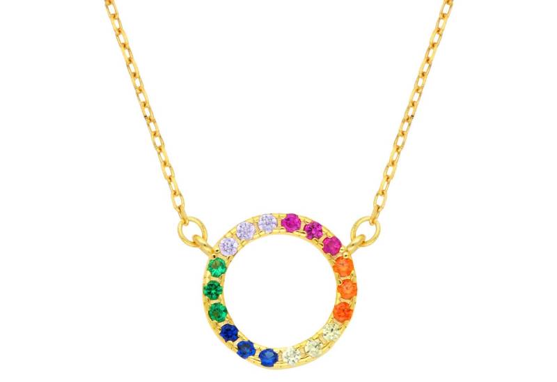 LÖB Kette mit Anhänger 925 Silber Kette Ring Anhänger Zirkonia Mehrfarbig 585 Gold vergoldet (Geschenke für Frauen Beste Freundin Mutter Mama Damen zum Geburtstag Weihnachten Weihnachtsgeschenke), Halskette Kreis Offen Ringanhänger Regenbogen Rainbow Bunt Modern von LÖB